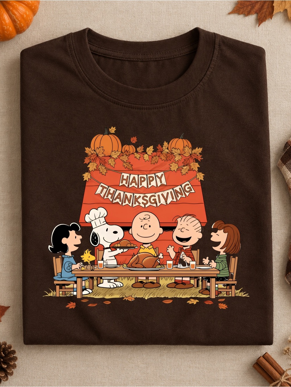 Gildan Brown Thanksgiving Peanuts Graphic Tee
